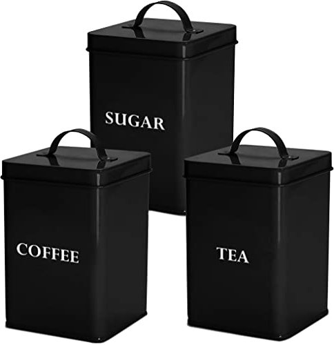 andrew james Tea Coffee Sugar Canisters Set for Home or Office, Vintage Style Kitchen Storage Set, Rust Resistant Powder Coated Tea Caddies, Store Coffee Granules Teabags Sugar