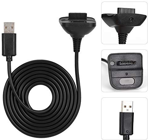 Cable de Carga 2 en 1 de 1,5 M, Carga Rápida, Salida Duradera y Estable, Compatible con el Controlador Xbox 360 (Negro)