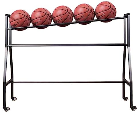 JLXJYS Ballon Support de Rangement 2 -Tier Ball Rack Floor-Standing, Gymnase extérieur Garage École Chariot de Stockage de balles de Sport avec Roues, Chariot d'exposition de balles Noir