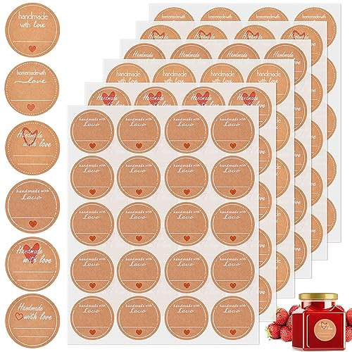DOUSELLA 42 Blatt Kraftpapier Aufkleber Sticker Selbstklebend Marmeladen Aufkleber Etiketten Kraftpapier Klebeetiketten zum beschriften Handmade Marmeladenglas Sticker für selbstgemachte Geschenke