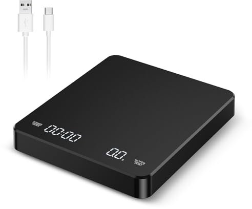 Ankilo Digital Coffee Scale with Timer, Drip Espresso Scale 3kg/0.1g High Precision, Rechargeable Portable Coffee Scale, 3 Units, Tare, Auto Off, Black