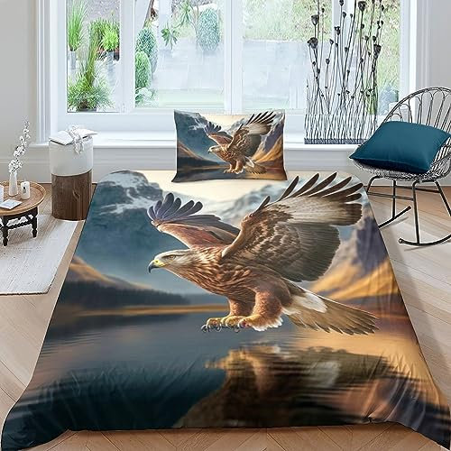Damailjw Bettwäsche-Set Bettbezug Adler 3D, Mikrofaser-Bettwäsche Superweicher, Atmungsaktiver Bettbezug. (Single(135x200cm))