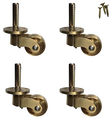 Möbel-Lenkrolle, Antik-Rolle aus massivem Messing mit 25-mm-Rad, bewegliche Lenkrollen, 360°-Lenkrolle, Vintage-Rollen for Möbel, Schraubbefestigung, poliertes Messing, 150 kg Tragfähigkeit, 4er-Set