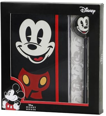 Disney Micky Maus Face-Geschenkbox mit Tagebuch und Fashion Kugelschreiber, Schwarz, 22,4 x 23,2 cm