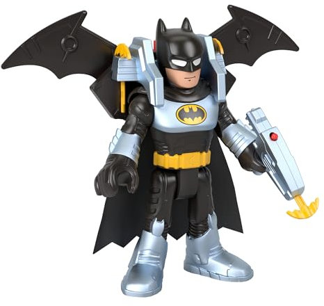 Fisher-Price Imaginext DC Super Friends - Batman Batglider, action figure XL alta 25cm snodata e Batglider trasformabile con lancia-proiettili, 3 proiettili inclusi, 3+ anni, HVY12