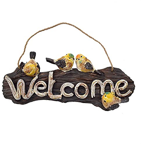 Panneau de bienvenue de Noël, décorations de porte d'entrée, panneau de bienvenue en plein air, figurines d'oiseaux en résine mignonnes, ornements de jardin de villa, décoration de cour, parc, carte d