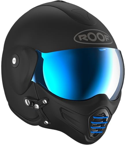 ROOF Roadster Iron Colore Nero/Blu Opaco - Casco Moto Jet Alta Gamma In Vetroresina Con Mentoniera Amovibile Magnetico - Visiera Iridium Incluso - Prezzo Di Fabbrica - 4 Anni Di Garanzia (SM 57)
