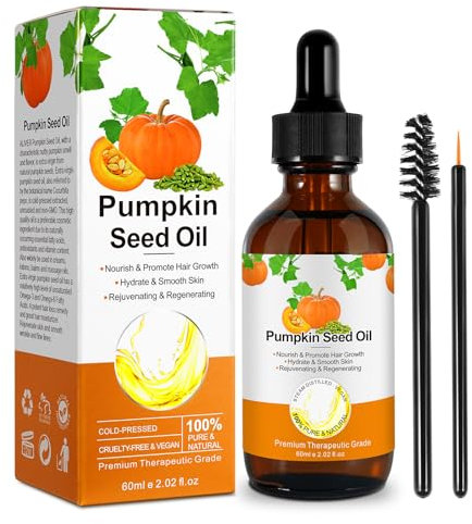Pumpkin Seed Oil Bio Kürbiskernöl, 100 reines natürliches kaltgepresstes Kürbiskernöl, perfekt für Haarpflege, Aromatherapie, Reparatur von trockenem, geschädigtem Haar Kürbiskernöl für 60ml