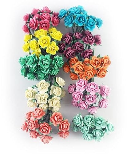 KADADSA 100 Stück winzige künstliche Rosen, gemischte Pastelltöne, zehn Farben, Maulbeerpapierblumen, 15–18 mm, Blumen, Hochzeit, Scrapbooking