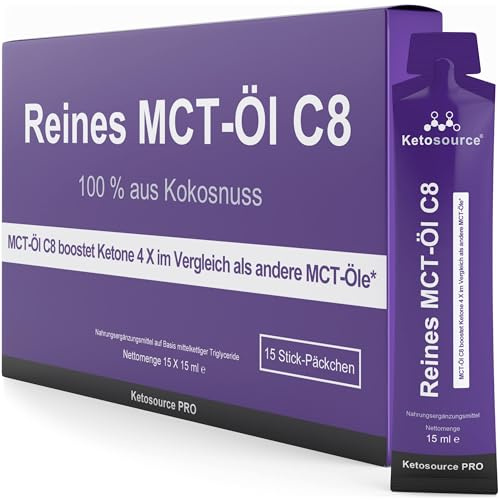 MCT C8 Öl Sachets | Einzelportionen für Reisen | 99%+ Reinheit | 15 x 15ml | 100% Kokosnuss | Veröffentlichter Labortest je Charge | Geeignet für Keto und Fasten | Beim 1. Mal Lieber Die Flasche