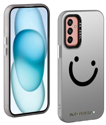 TAUYN Hülle für Samsung Galaxy M13 4G, PC Stoßfest Ultra Dünn Schutzhülle, Iächelndes Gesicht Muster Design Handyhülle, Schwarz