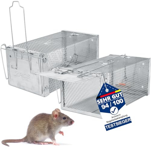 Aolawco 2Pack Humane Rat Traps, Upgraded Live Squirrel Trap for Outdoors & Indoors, Reusable Rat Trap Cage for Mouse and Small Animals, Effective Quick Simple to Use (10.6''X5.5''X4.3'')