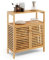 KOMFOTTEU Armoire de Salle de Bain en Bambou avec Étagère réglable, Meuble de Salle de Bain sur Pied avec 2 Portes à Lamelles, Armoire de Rangement 64 x 27,5 x 80 cm, pour Salon, Cuisine, Chambre