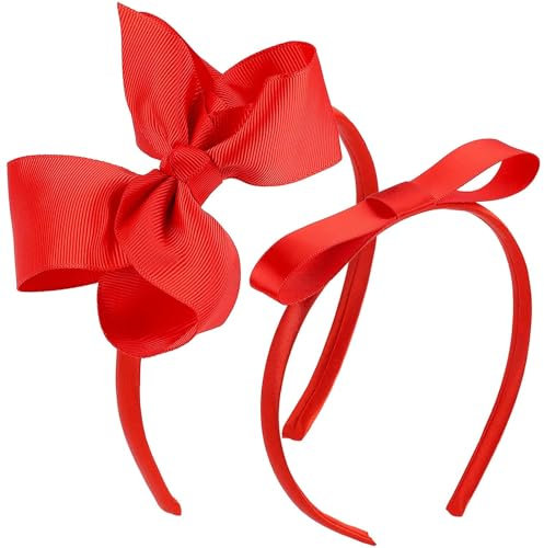 Dzxin Bandeaux à Nœuds Rouges, 2 pcs Bandeaux à Nœud pour Femmes et Filles, Bandeau Rouge pour Fête Cosplay Halloween Noel