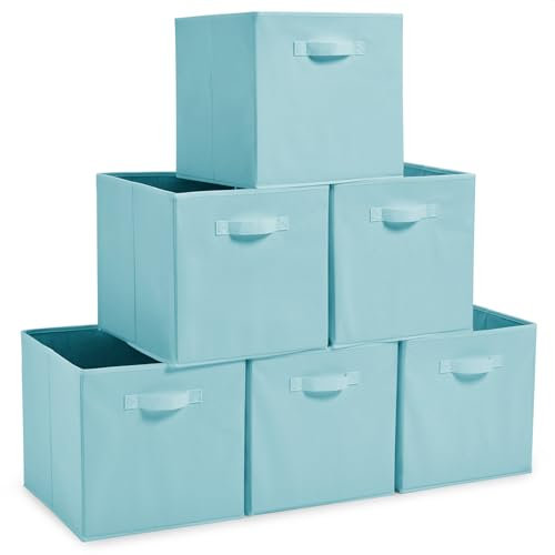 EZOWare 6er-set Aufbewahrungskörben, Behälter, faltbare Würfelboxen aus Stoff für Kinderspielzeug, Kinderzimmer-Organizer, Schrank, Zuhause – 33x37x33cm -Hellblau