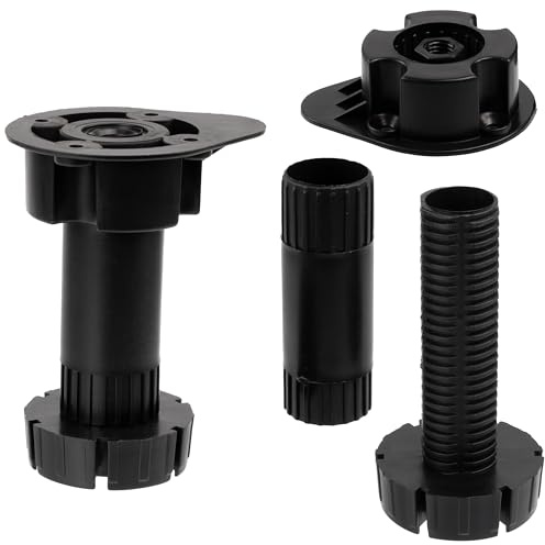 AERZETIX - Lot de 10 Pieds de Meubles Niveleurs Réglables Ø58 mm - Hauteur 100-150 mm - en Plastique - Couleur Noir