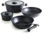 Qulinart by Brandt - Pack de Cuisine Empilable en Aluminium Forgé - 5 Pièces avec Poignée Amovible, Casseroles 16 et 28 cm, Poêle et Wok 28 cm - Noir