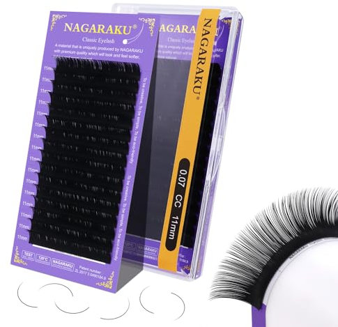 NAGARAKU Extension de Cils à Cils Individuel Volume Unique Doux Naturels Fins Russe Classique 1: 1 Eyelash Boucle Stable Léger Lash Pour Salon Professionnel Noir 16 Rangées (0.07 CC 11mm)