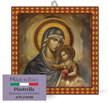 FRATELLI BONELLA - Piastrella 20x20 cm in Ceramica Raffigurante Madonna con Bambino - Piastrella con Figura Sacra da Appendere - Piastrella in Ceramica