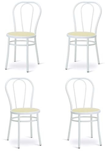 Tomaino - Chaise de cuisine en fer avec assise en paille - Ensemble de chaises de salle à manger Vienne pour restaurant, bar, Osteria, Trattoria Model Thonet, Bistrot (4, Blanc)