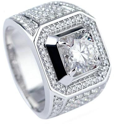 Wycian Promise Ring Mann Und Frau, Dimond Ring 14K Größe 57 (18.1) 1 Moissanit 1Ct Rundschliff Weiß Npassbar Für Hochzeit