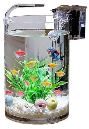 FAJNUZI2024 Pecera Acuario de Peces de Cristal, Sala de Estar, Oficina, Escritorio, pequeño, cilíndrico, Transparente, pez Dorado, Acuario Acuario(30x25cm)