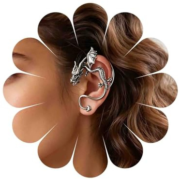 Katshdan Gothic Dragon Manschette Ohrringe für Frauen Gold Dragon Crawler Manschette Ohrringe Metall Drache Kletterer Ohrring Drache Kletterer Knorpel Ohrring