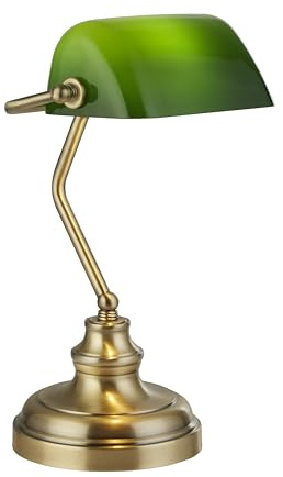 Lighting Collection Bankers Table Lamp, Gold & Green