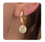 Dochais S925 Ohrringe für Damen Mädchen14 Karat Vergoldet Hypoallergene Huggie Creolen mit Blitz/Kreuz/Stern/Münz/Perlen Ohrringe Knorpel Tropfen Sehr Hautverträgliche Goldene Muschel