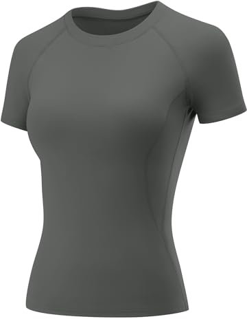Rapbin Top Damen Sommer Rundhals Sport Shirts Gym Yoga T-Shirt Workout Running Tops Leicht Atmungsaktiv Funktionsshirt Fitness Oberteil Dunkelgrau M