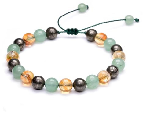 VIVAZYTGH Money Wealth Success Armbänder aus natürlichem Pyrit, grünem Aventurin und Citrin for Männer und Frauen – verstellbare geflochtene Kordel(L(Min 19cm))