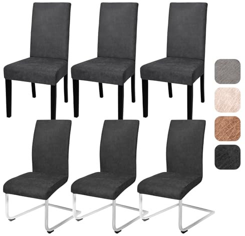 Alishomtll Sämischleder Stuhlhussen 4er/6er Set Vintage PU Stretch Stuhlbezug Elastische Universal Esszimmer Stuhlbezüge Abnehmbar Waschbar Stühle Schutz für Küche Restaurant Hotel (Schwarz, 6 Stück)