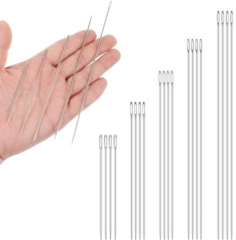 20 Stück 7.5/10/12.5/15/17.5CM Lang Stopfnadel, Lange Nähnadeln mit Großem Öhr, Polsternadel Lang Nadel mit Großem Öhr, Polsternadel Matratzennadel, große Nadel zum Nähen von Leder