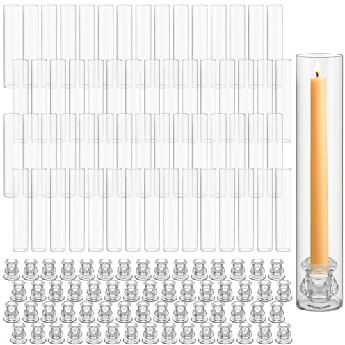 Teenyyou 60 Set Glass Hurricane Candle Holders Candlestick Bulk 12.6,Clear