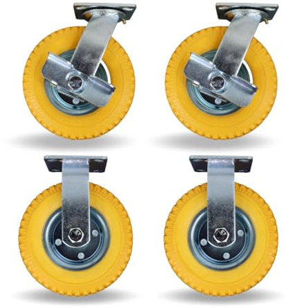 FROSAL Lenkrollen & Bockrollen SET PU 8“ pannensicher Bremse Ø Rad 200 mm Rollen Transportrollen Palettenrollen