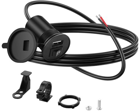 PNGKNYOCN Motorcycle USB Charger with Switch,12V 1.5A USB 10.5W PD Outlet Single Ports Waterproof Charger for Marine Vehicle RV Boat Truck UTV
