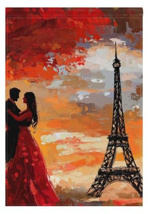 Eiffelturm-Flaggen, bemalt, romantisches Paar, Winter, Outdoor-Flaggen, Banner für Gartendekoration, 71 x 101 cm, doppelseitig