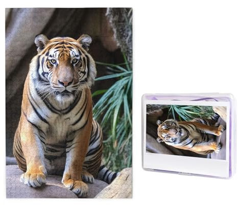 Tiger im Zoo Puzzle für Erwachsene 1000 Teile, Holzpuzzle aus Fotos, herausfordernde Puzzles perfekt für Spieleabende, Heimdekoration Puzzles Geschenk für Urlaub Geburtstag