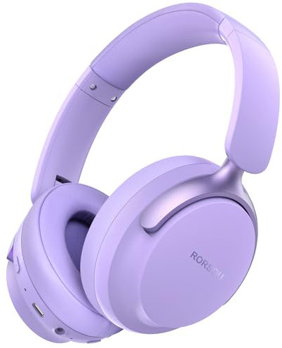 RORSOU B8 Bluetooth Headphones Over Ear, 6 EQ Music Modes and 50H Playtime Deep Bass Wireless Headphones with Mic, Lightweight Folding HiFi Stereo Headset for iPad/Travel/Tablet/PC/Home Purple