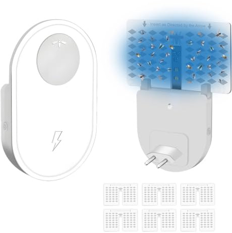 QUMOX Lampe Anti-moustiques d'intérieur à Brancher avec lumière UVA, silencieuse et sans Odeur, idéale pour Les Mites, Les Mouches. Convient pour la Chambre, la Cuisine (1 Appareil + 6 recharges).