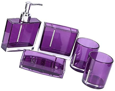 Juego de 5 tocadores de baño acrílicos con soportes de cristal para cepillos de dientes, dispensador de jabón, vasos, recipientes de loción líquida, soportes acrílicos para cepillos de dientes de baño