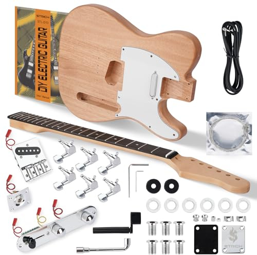 STRICH DIY E-Gitarre Kit, TL-Style Mahagonikorpus & Ahornhals mit SS-Tonabnehmern, einfach zu montierendes Kit mit allen Teilen - bauen Sie Ihre eigene E-Gitarre STL-D10