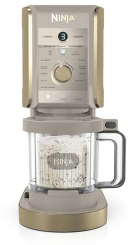 Ninja CREAMi Deluxe, Gelatiera con 10 Programmi, Pietra Oro, NC502EUSTGD