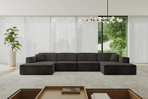 ALTDECOR Ecksofa in U-Form Corner Sofa Bett Eckcouch Couch L-Form Wohnlandschaft Cauchsofa IREA-U2-v4 386x165x77 Schwarz