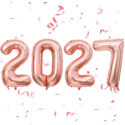 Koboko Silvester Deko 2027 Luftballon, 32 Zoll Happy New Year 2027 Deko Luftballons Rose Gold, Deko Silvester 2027 Ballon Roségold, Neujahr Deko Folienballon 2027, Deko 2027 Neujahr Ballons Party Set