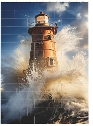 Kunstziegel-Puzzle-Set, DIY-Bausteine, 3D-Puzzle, Leuchtturm, Ozean, Meer, gedrucktes Design, Schreibtischdekoration, 10,2 x 14 cm