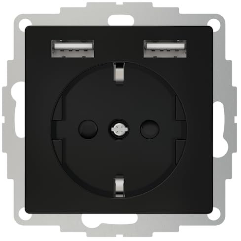 2USB - Unterputz-USB-A Steckdose 12 W (2,4 A) - chargeMAX - Schnellladegerät - 32 mm Tiefe - Energieeffizient, Schwarz