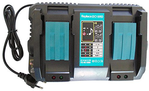 YASI MFG pour Makita Chargeur Rapide Double pour 2 Batteries pour Makita DC18RD 14.4 V - 18 V DC18RA DC18RC pour Makita Batteries 14,4 V-18 V BL1830 BL1430 BL1815 BL1415 BL1840 BL1850 BL1440 BL1450