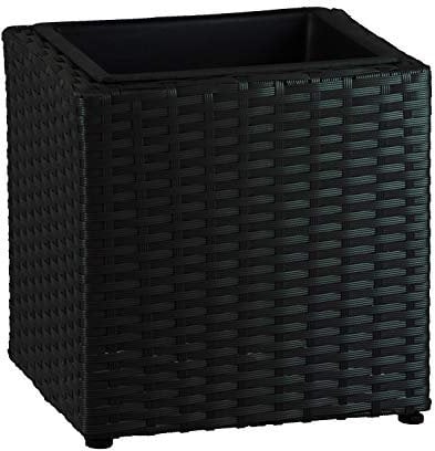 Handmade Poly Rattan Square Black Weave Planter & Insert Pot - 28cm (H) x 28cm (W) x 28cm (D) - Suitable for Indoor and Outdoor use - Single Pot