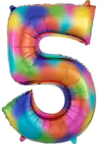DIWULI Luftballon 5 Geburtstag XXL Bunt Regenbogen Zahl 5